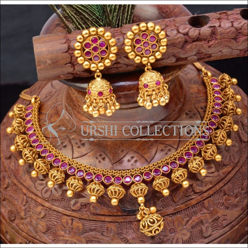 Elegant Matte Finish Necklace Set UC-NEW178 - Red - Necklace Set