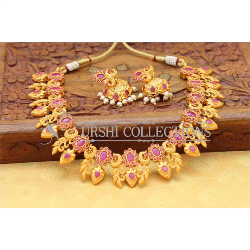 Elegant Matte Finish Necklace Set UC-NEW325 - Ruby - Necklace Set