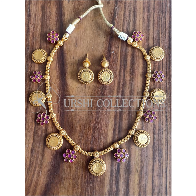 ELEGANT MATTE FINISH NECKLACE SET UTV1329 - RUBY - Necklace Set