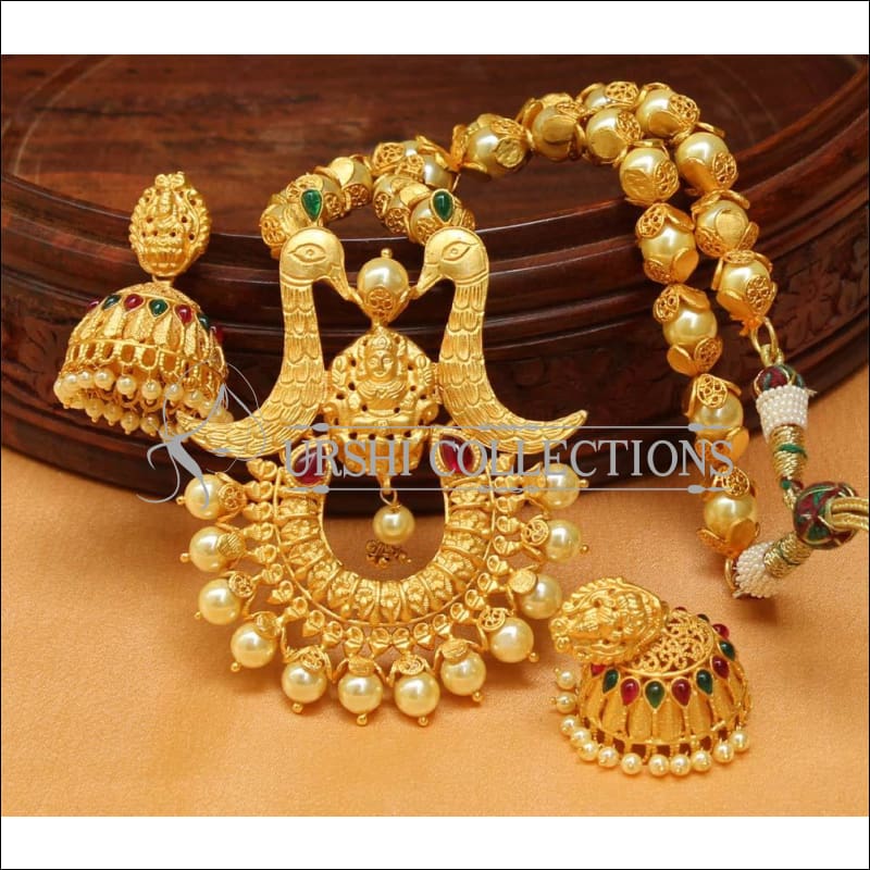 Elegant Matte Finish Peacock Necklace Set UC-NEW1230 - Necklace Set