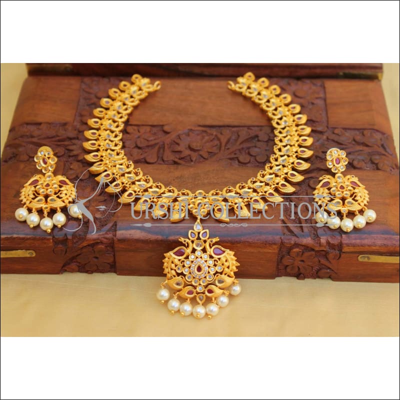 Elegant Matte Finish Peacock Necklace Set UC-NEW1758 - Red - Necklace Set