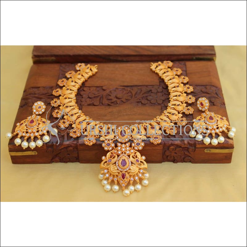 Elegant Matte Finish Peacock Necklace Set UC-NEW1760 - Red - Necklace Set