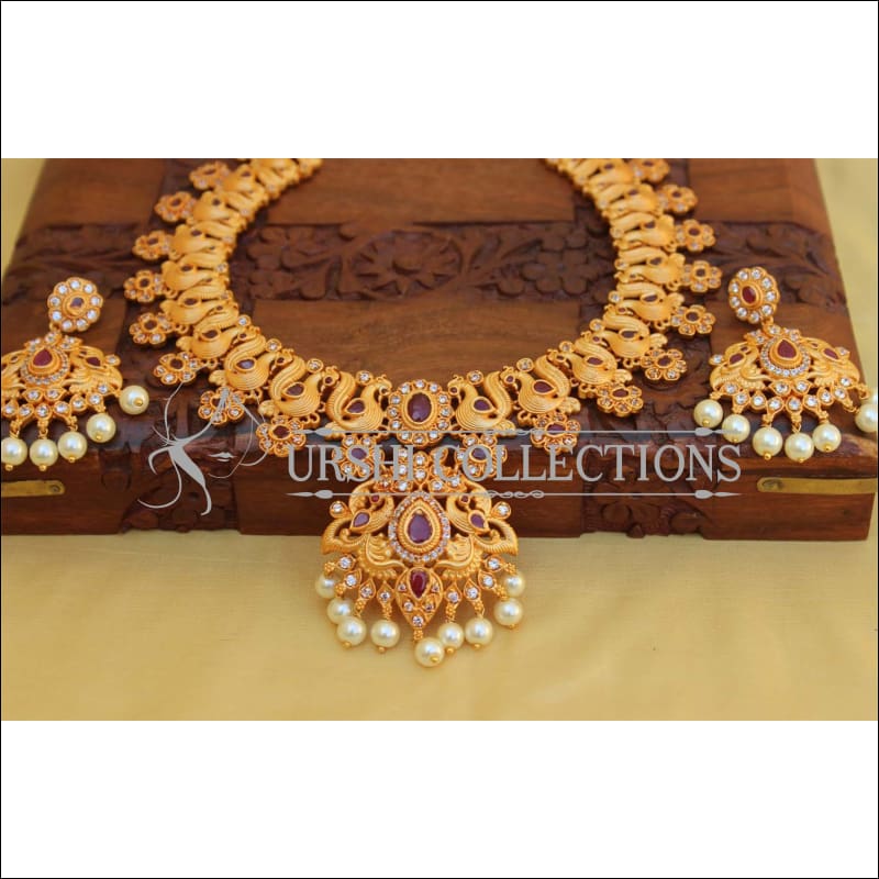 Elegant Matte Finish Peacock Necklace Set UC-NEW1760 - Necklace Set