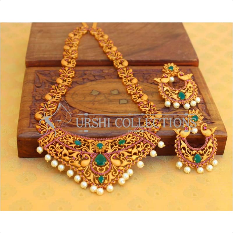 Elegant Matte Finish Peacock Necklace Set UC-NEW256 - Necklace Set