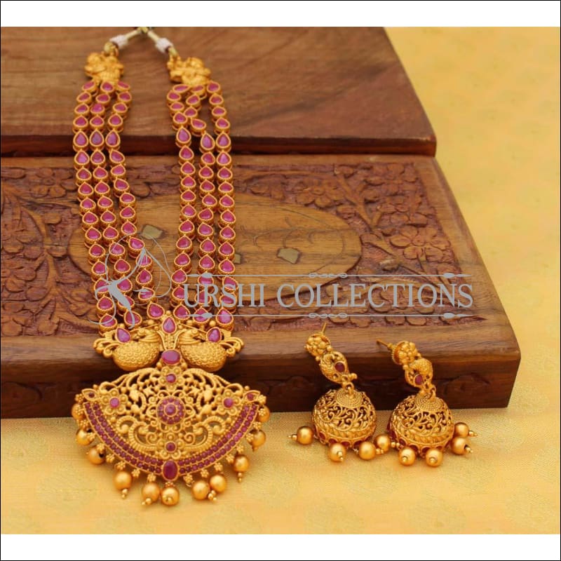 Elegant Matte Finish Peacock Necklace Set UC-NEW340 - Necklace Set