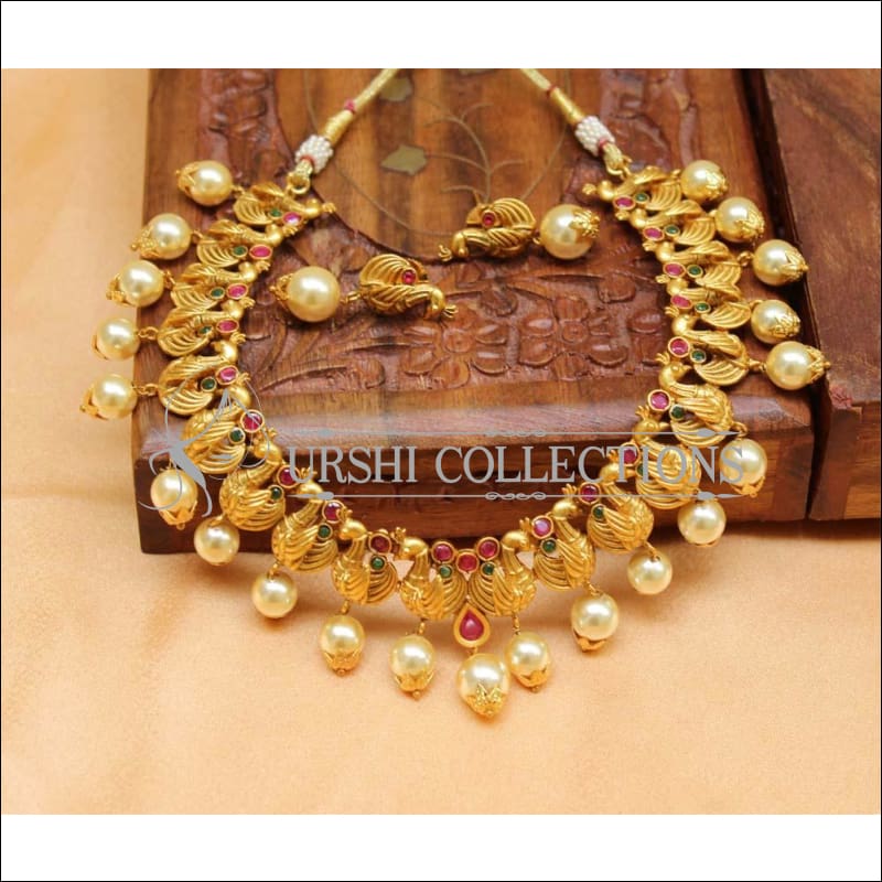 Elegant Matte Finish Peacock Necklace Set UC-NEW358 - Necklace Set