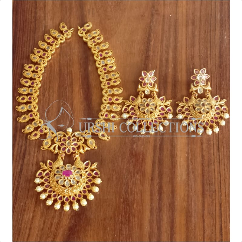 ELEGANT MATTE FINISH PEACOCK NECKLACE SET UTV1200 - MULTY - Necklace Set