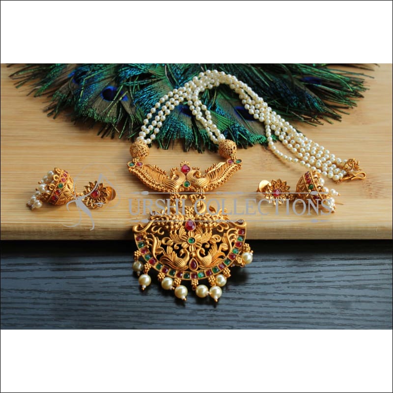ELEGANT MATTE FINISH PEACOCK NECKLACE SET UTV565 - Necklace Set