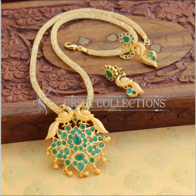 Elegant Matte Finish Peacock Pendant Set UC-NEW1169 - Green - Pendant Set