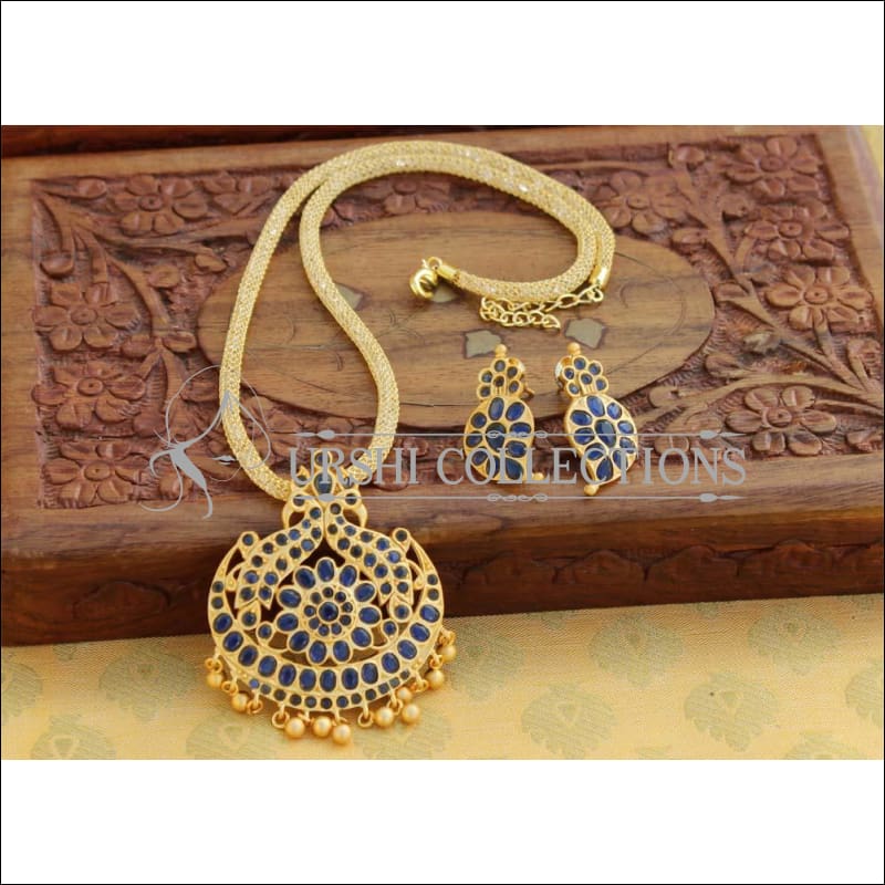 Elegant Matte Finish Peacock Pendant Set UC-NEW1173 - Blue - Pendant Set