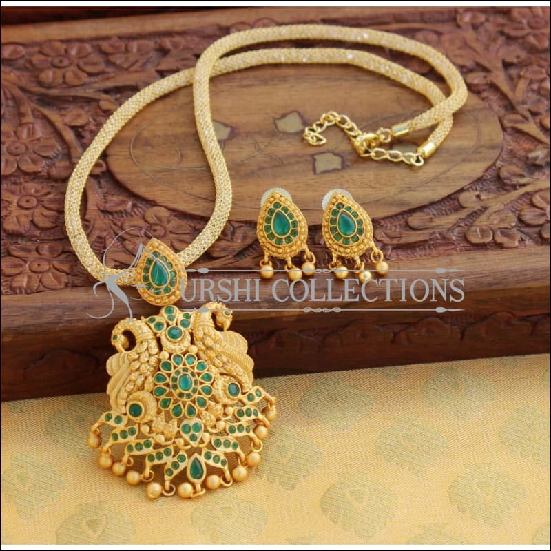 Elegant Matte Finish Peacock Pendant Set UC-NEW1177 - Green - Pendant Set