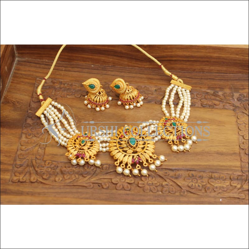 ELEGANT MATTE FINISH PEARL NECKLACE SET UTV636 - Necklace Set