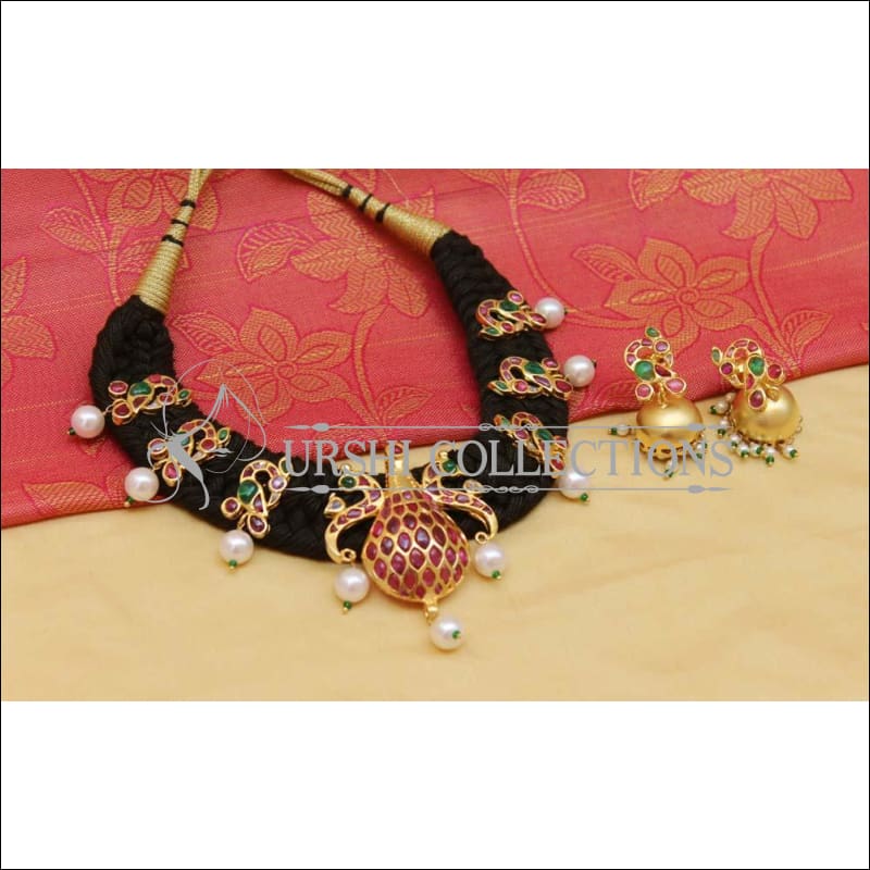 Elegant Peacock Black Thread Kempu Necklace Set UC-NEW986 - Necklace Set