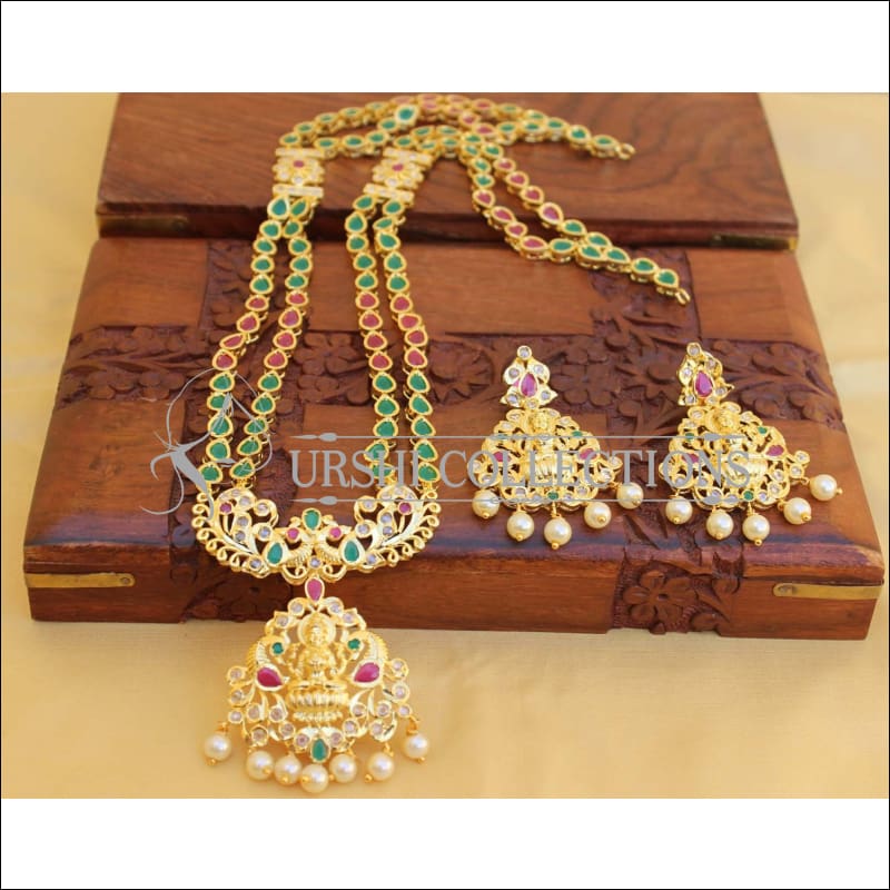 Elegant Traditional Lakshmi Necklace set UC-NEW79 - Green and Red - Necklace Set