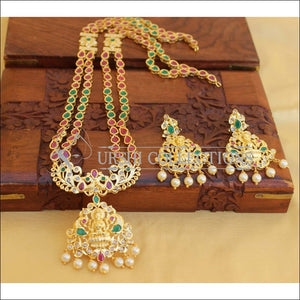 Elegant Traditional Lakshmi Necklace set UC-NEW79 - Red and Green - Necklace Set