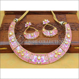 Enamel Designer Lotus Necklace Set UC-NEW1524 - Pink - Necklace Set