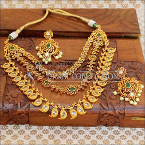 Floral Mango And Teardrop Design Layered Necklace Set - Multi - Necklace Set