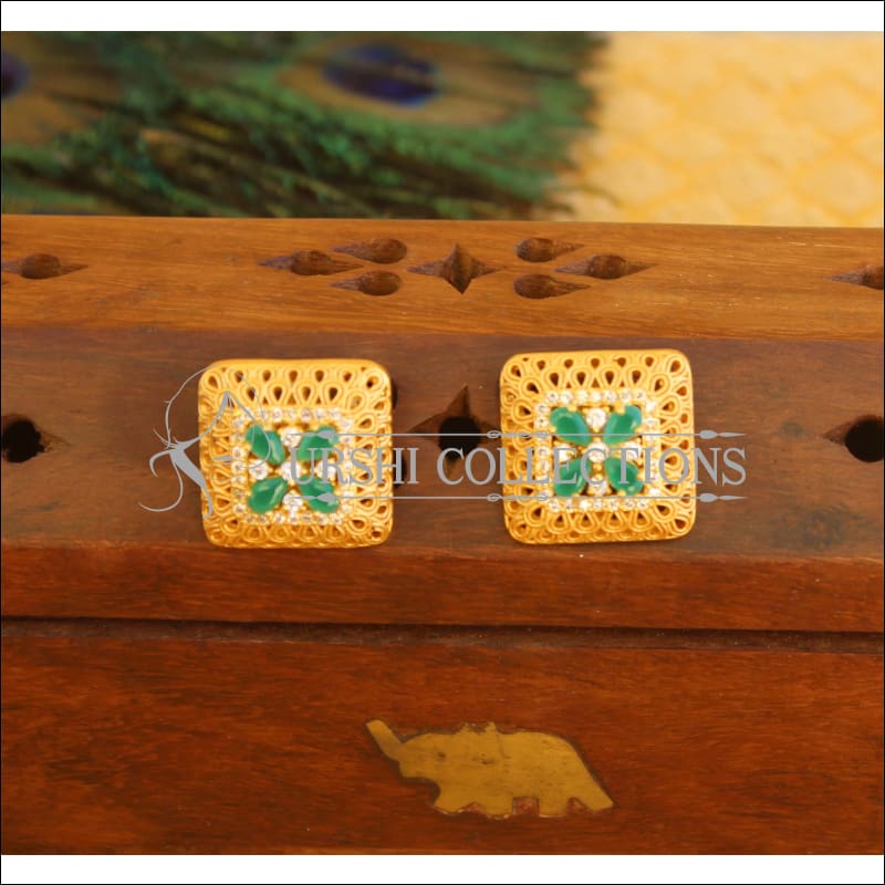 Gold plated CZ Earrings M375 - GREEN - EARRINGS