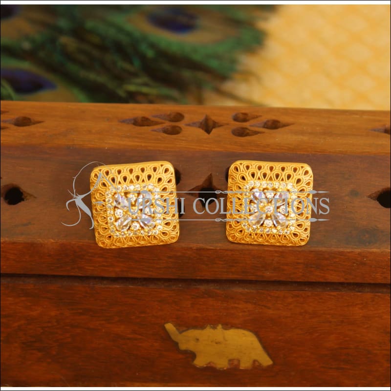 Gold plated CZ Earrings M375 - WHITE - EARRINGS
