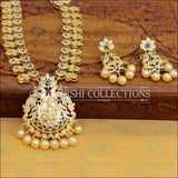 Gold Plated Lakshmi Pendant Necklace Set with Earrings - Blue - Necklace Set