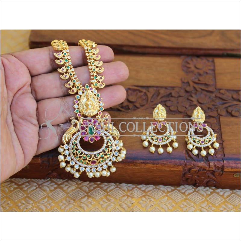 GOLD PLATED LONG TEMPLE PEACOCK NECKLACE SET UTV195 - Necklace Set