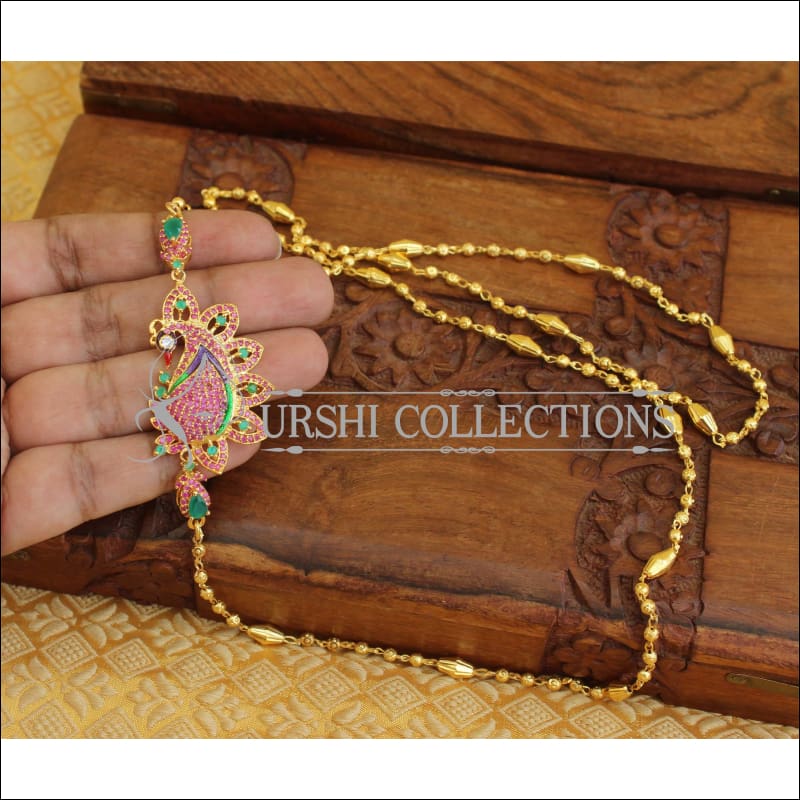 Gold plated moppu chain M306 - RUBY AND GREEN - Moppu chain