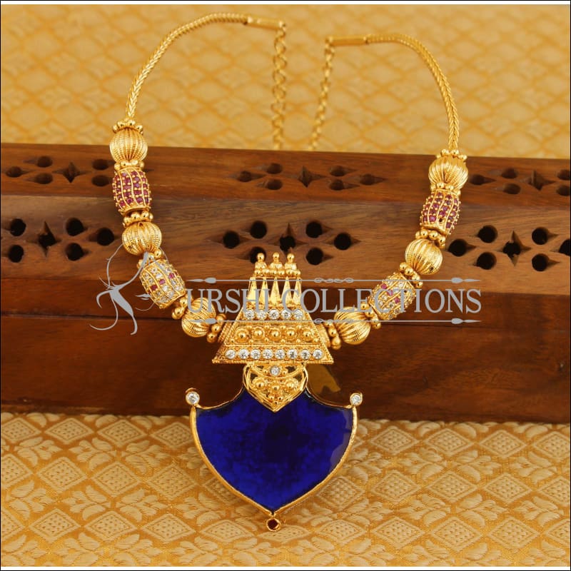 Gold plated palakka kerala style 2 in 1 green and blue necklace M179 - Necklace Set