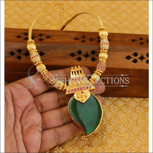 Gold plated palakka kerala style 2 in 1 green and red necklace M180 - Necklace Set