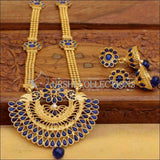 Gold Plated Peacock Design Necklace Set With Coloured Stones - Blue - Necklace Set