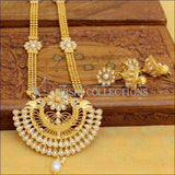 Gold Plated Peacock Design Necklace Set With Coloured Stones - White - Necklace Set