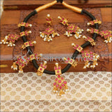 Handmade Designer Black Thread Stone Studded Necklace Set - Pink - Necklace Set
