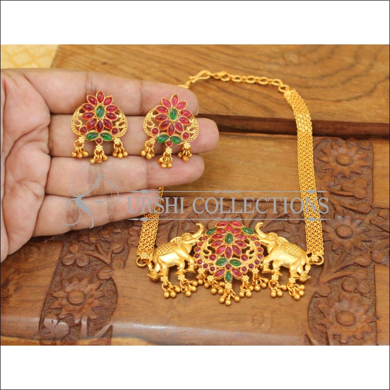 Kempu matte finish elephant necklace set M110 - Necklace Set