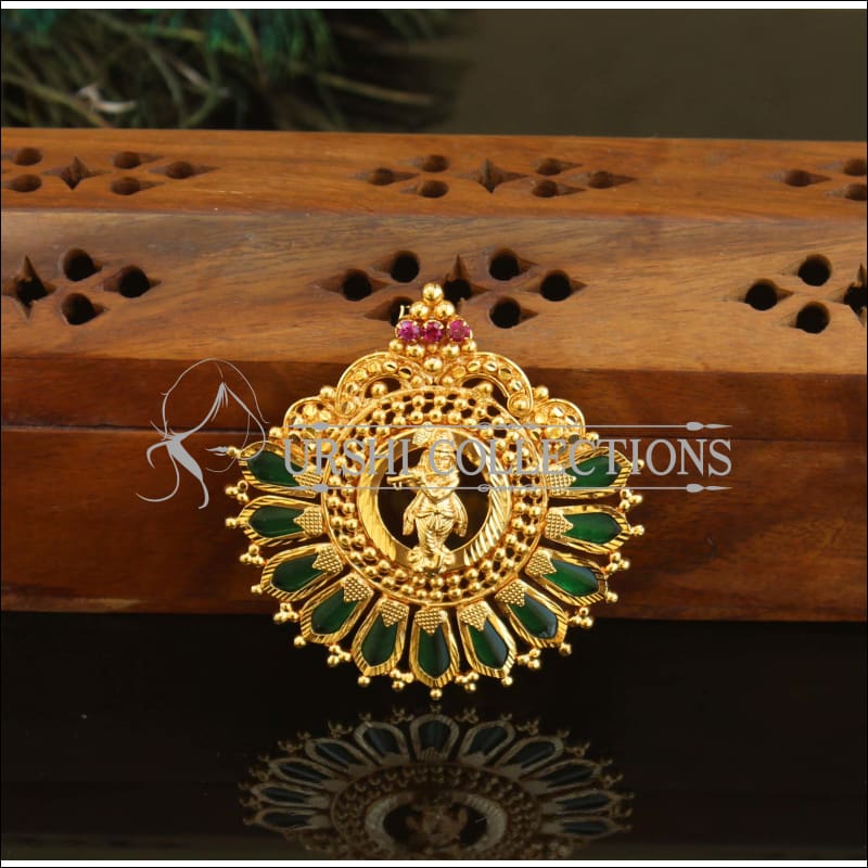 Kerala style green palakka pendant M178 - Necklace Set