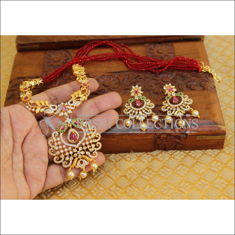 LOVELY CZ DESIGNER NECKLACE SET UTV90 - Necklace Set