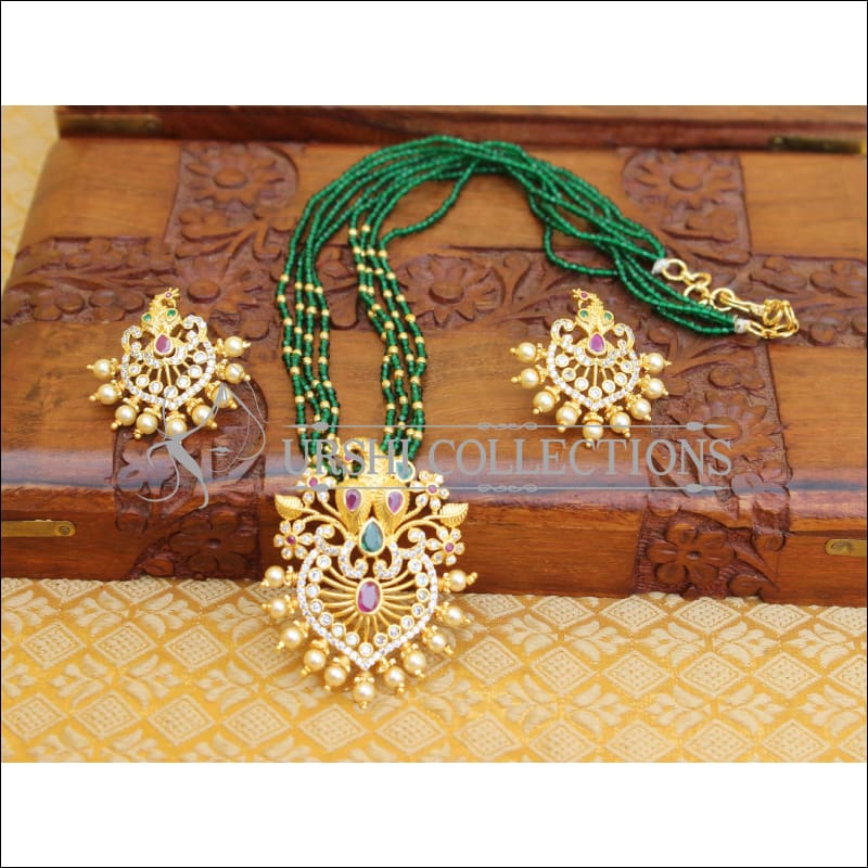 LOVELY CZ DESIGNER PEACOCK PENDANT SET UTV122 - Pendant Set