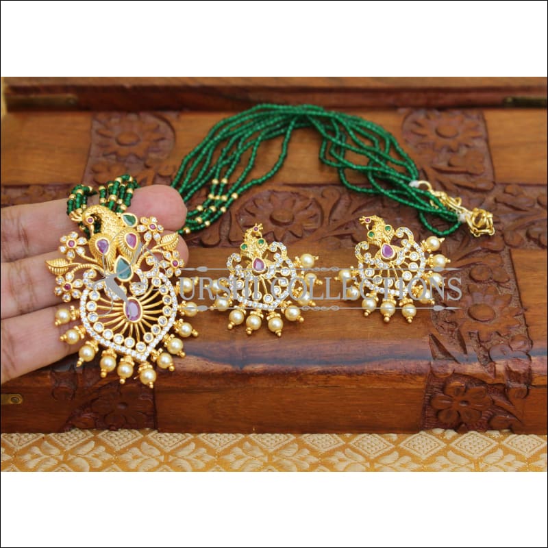 LOVELY CZ DESIGNER PEACOCK PENDANT SET UTV122 - Pendant Set