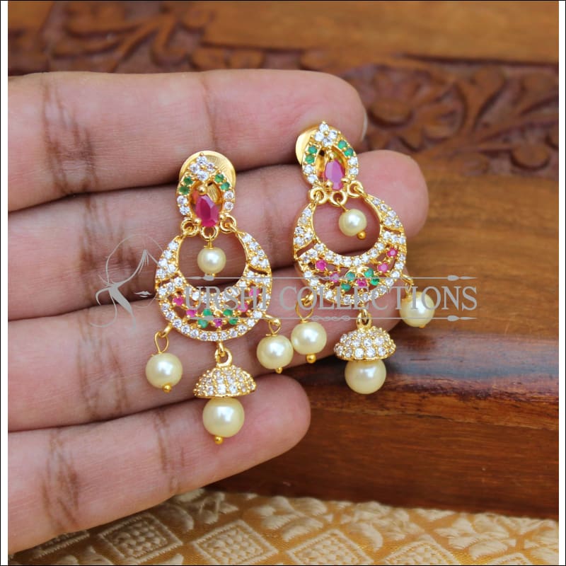 Long Traditional Design CZ Stone 1 Gram Gold Necklace & Earrings #35386 |  Buy One Gram Gold Jewelry Online