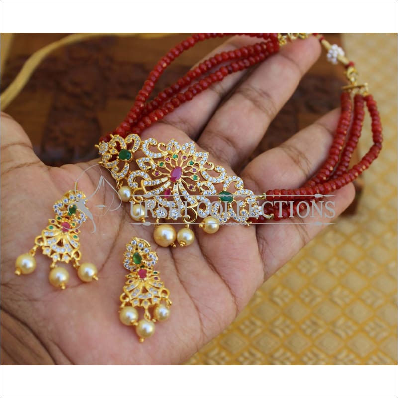 LOVELY CZ GOLD PLATED NECKLACE SET UTV136 - Necklace Set