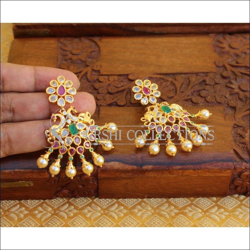 LOVELY CZ GOLD PLATED PEACOCK EARRINGS M20 - Earrings