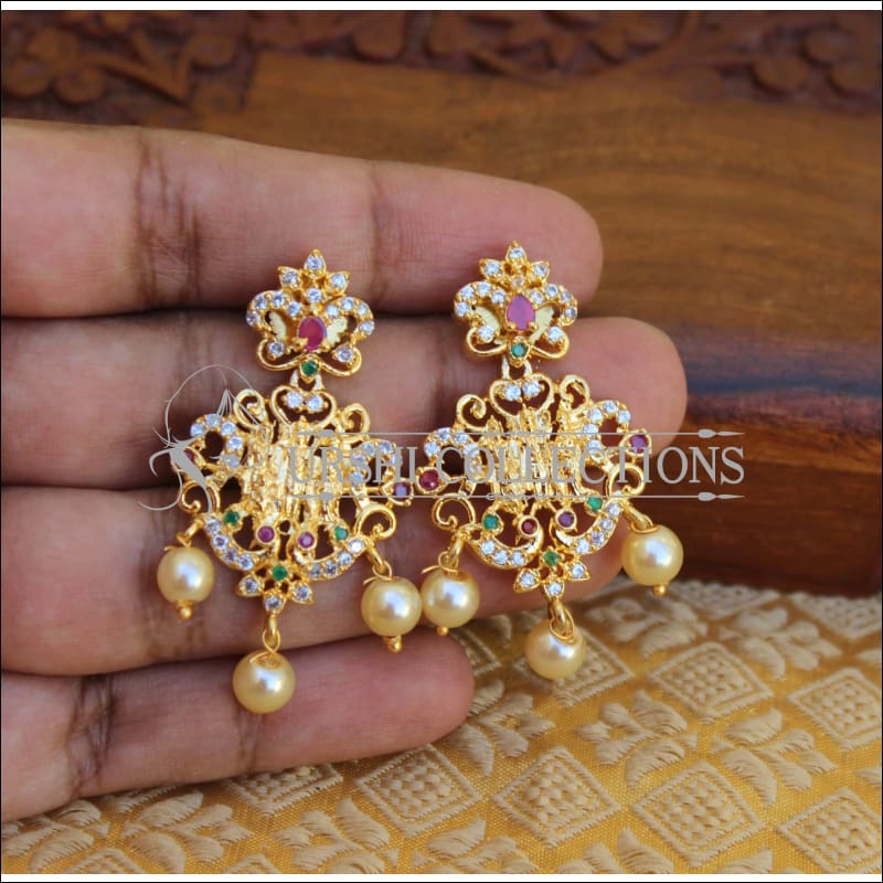 LOVELY CZ GOLD PLATED TEMPLE EARRINGS M19 - Earrings