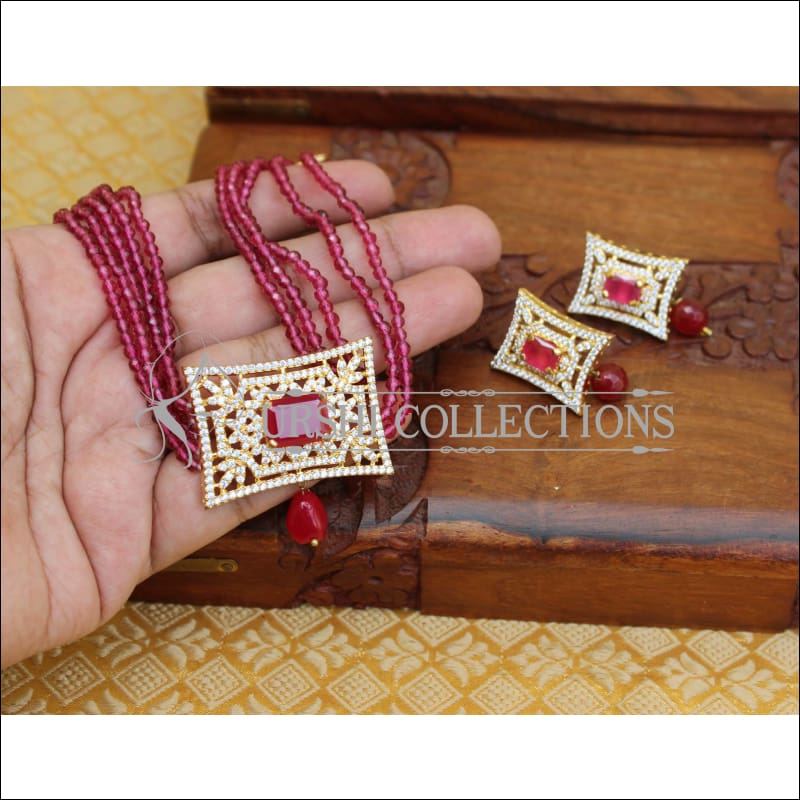 LOVELY CZ NECKLACE WITH CRYSTAL BEADS UTV116 - Necklace Set