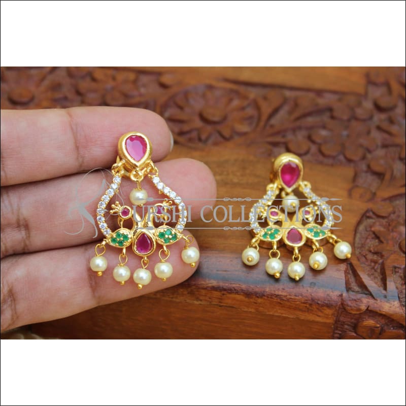 LOVELY CZ PEACOCK GOLD PLATED EARRINGS M14 - Earrings