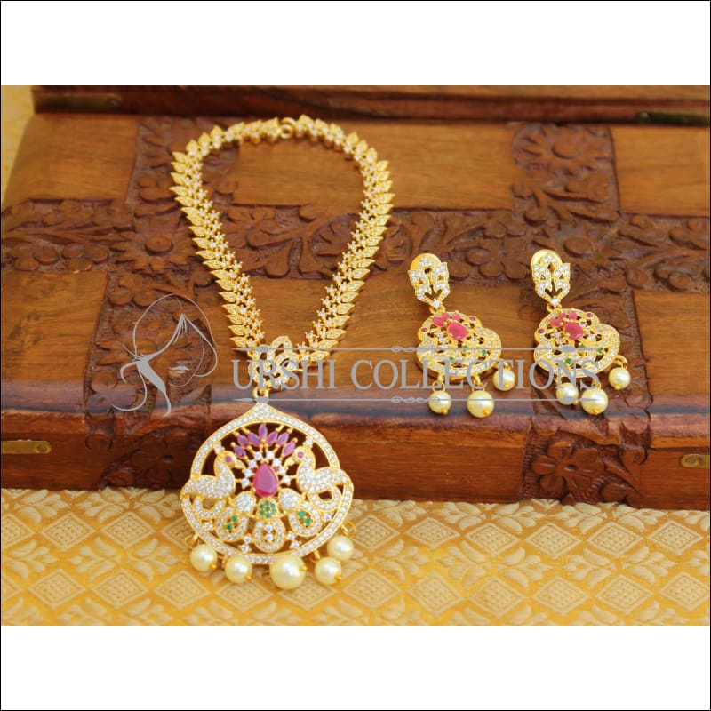 LOVELY CZ PEACOCK GOLD PLATED NECKLACE SET UTV103 - Necklace Set