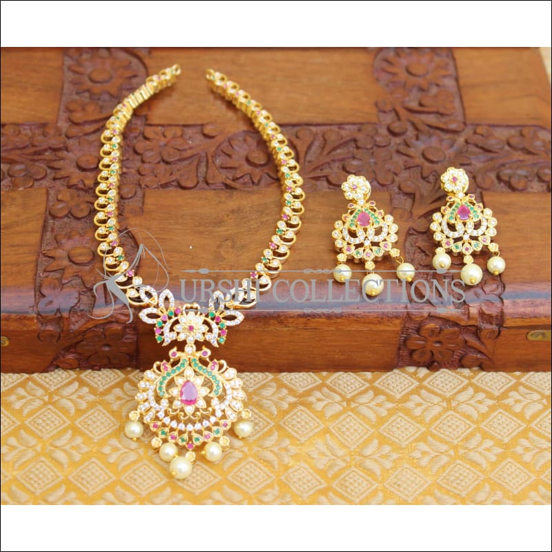 LOVELY CZ PEACOCK NECKLACE SET UTV114 - Necklace Set