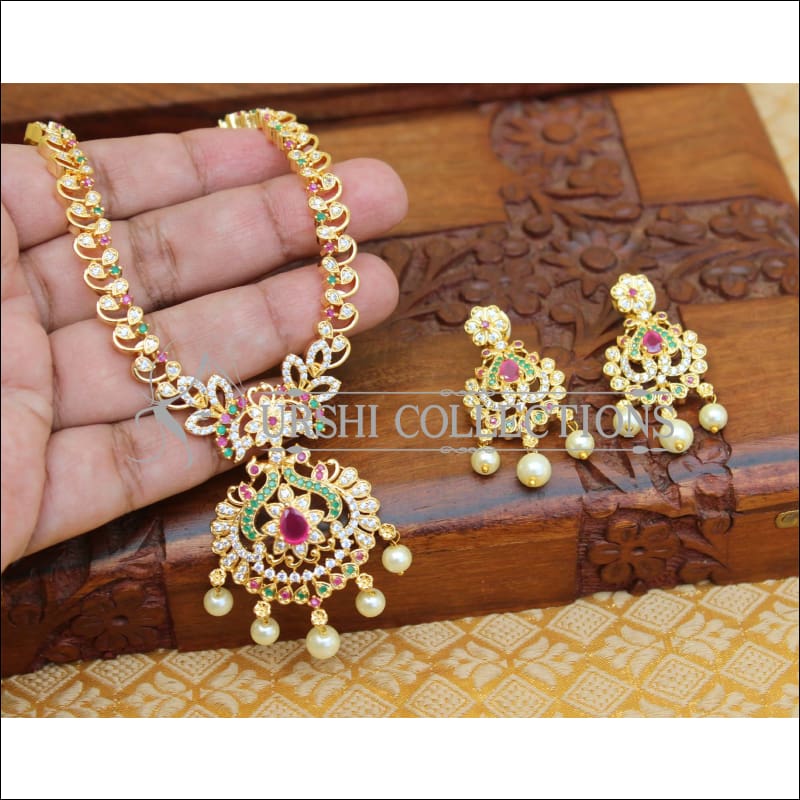 LOVELY CZ PEACOCK NECKLACE SET UTV114 - Necklace Set