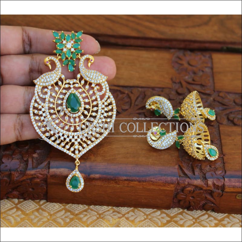 LOVELY CZ PEACOCK PENDANT SET UTV87 - Pendant Set