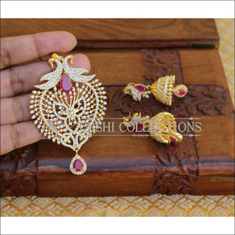 LOVELY CZ PEACOCK PENDANT SET UTV89 - Pendant Set