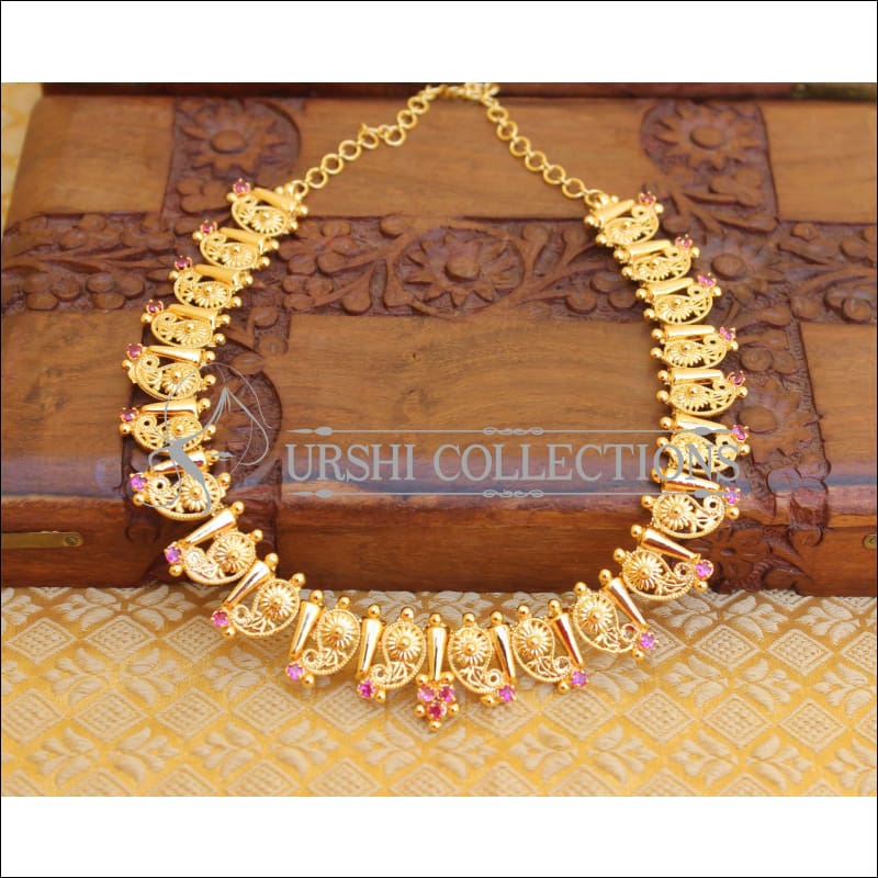Lovely Designer Gold Plated Kerala Style Necklace M50 - Necklace Set