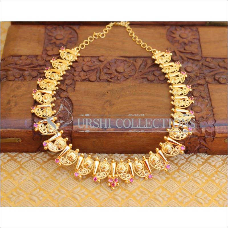 Lovely Designer Gold Plated Kerala Style Necklace M50 - Necklace Set