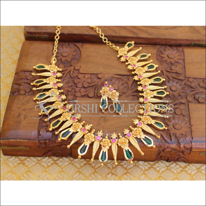 Lovely Designer Gold Plated Palakka Necklace set M49 - Necklace Set